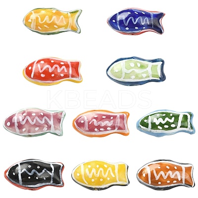 10Pcs 10 Colors Handmade Printed Porcelain Beads PORC-CJ0001-22-1