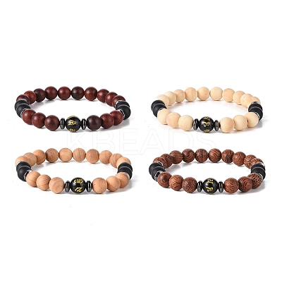 Wooden & Non-magnetic Synthetic Hematite Beaded Bracelet Sets BJEW-JB09063-1