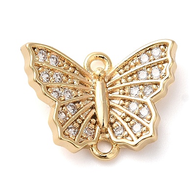 Brass Micro Pave Clear Cubic Zirconia Connector Charms KK-G503-35G-1