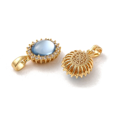 Brass Micro Pave Clear Cubic Zirconia Oval Connector Charms KK-M270-38G-1