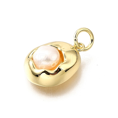 Brass Pave Natural Pearl Oval Charms KK-V011-45A-G-1