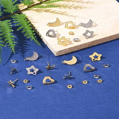 16Pcs 8 Styles 304 Stainless Steel Stud Earring Findings STAS-FS0001-86-1