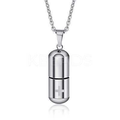 Non-Tarnish 316L Stainless Steel Pill with Cross Urn Ashes Pendant Necklace with Cable Chains LS-BOTT-PW0001-010P-1