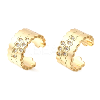 Brass Micro Pave Clear Cubic Zirconia Cuff Earrings EJEW-F370-32G-1
