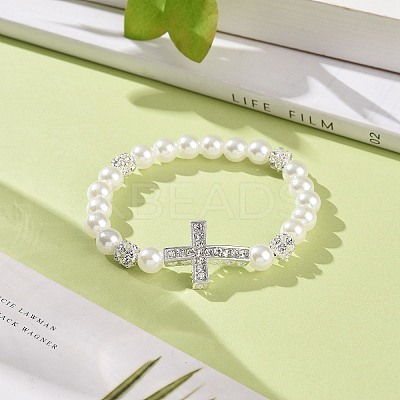 Alloy Rhinestone Religion Cross Bracelets BJEW-JB09096-1
