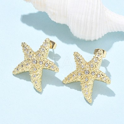 Brass Clear Cubic Zirconia Stud Earrings EJEW-Q017-05A-G-1