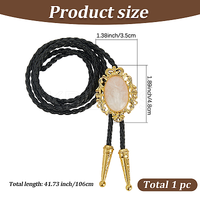 Natural Rose Quartz  with PU Leather Lariat Necklace NJEW-WH20010-02D-1