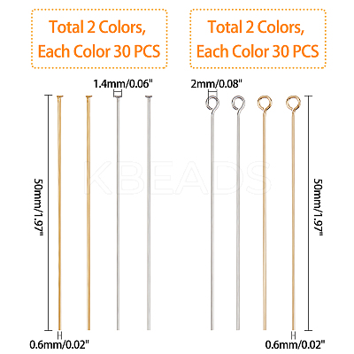 304 Stainless Steel Flat Head & Eye Pins STAS-PH0001-15-1