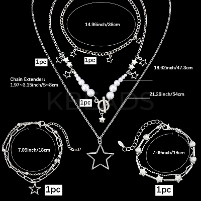 Zinc Alloy Star Pendant Layered Necklaces & Multi-strand Bracelets for Women SJEW-SC0001-03-1