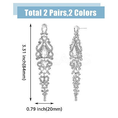 2 Pairs 2 Colors Rhineston Flower Dangle Stud Earrings EJEW-FI0002-43-1