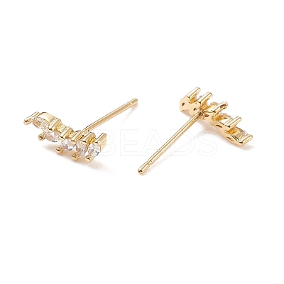 Clear Cubic Zirconia Leaf Stud Earrings EJEW-C029-01G-1