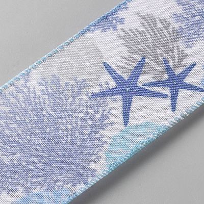 Starfish & Coral Pattern Polyester Ribbon OCOR-WH0078-394-1