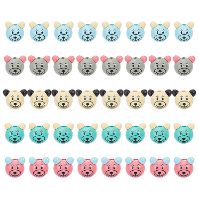 40Pcs 5 Colors Wood European Beads WOOD-GL0001-14-1