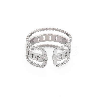 Non-Tarnish 304 Stainless Steel Curb Chain Shape Open Cuff Ring for Women RJEW-S405-228P-1