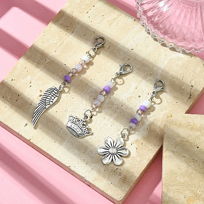 Flower/Crown/Wing Alloy & Glass Pendant Decorations HJEW-YW00005-1