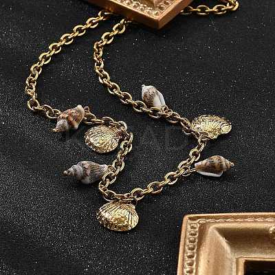Ocean Beach 304 Stainless Steel & Shell Bib Necklaces STAS-Z112-01G-1