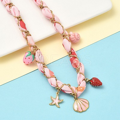 Starfish Strawberry Shell Shape 304 Stainless Steel Enamel & Handmade Lampwork Pendant Necklaces LS-NJEW-D344-02G-1