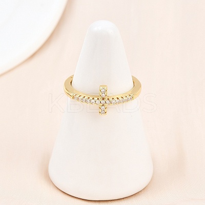 Brass Micro Pave Cubic Zirconia Cuff Rings KK-H093-19G-1