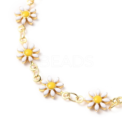 Brass Enamel Daisy Link Bracelets BJEW-JB05674-1