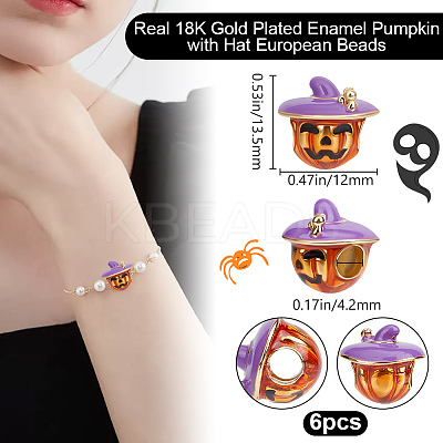 6Pcs Halloween Brass Enamel European Beads KK-BBC0015-40-1