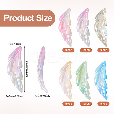 60Pcs 6 Colors Transparent Acrylic Pendants TACR-TA0001-29-1