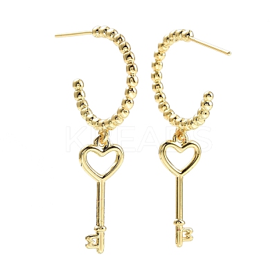 C-Shape with Skeleton Key Dangle Stud Earrings EJEW-E167-03G-1