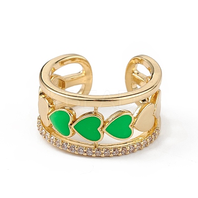 Enamel Heart Open Cuff Ring with Clear Cubic Zirconia RJEW-L100-027G-1