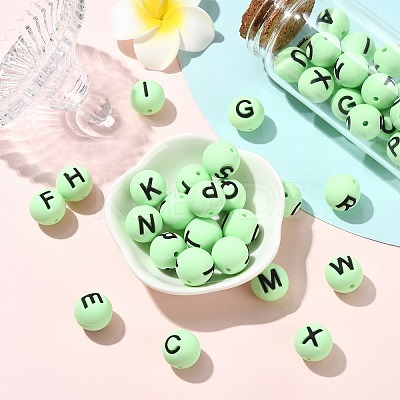1 Set 26Pcs Green Round with Letter Silicone Beads ST-CJ0041-014-1