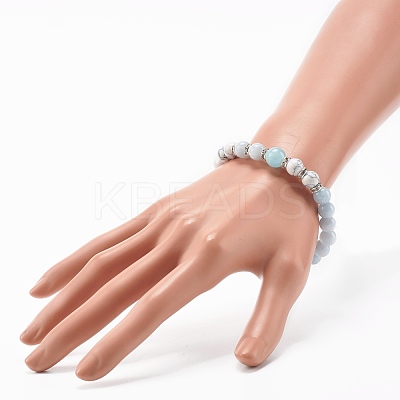 Natural Mixed Stone & Synthetic Howlite Round Beads Stretch Bracelet BJEW-JB06919-1