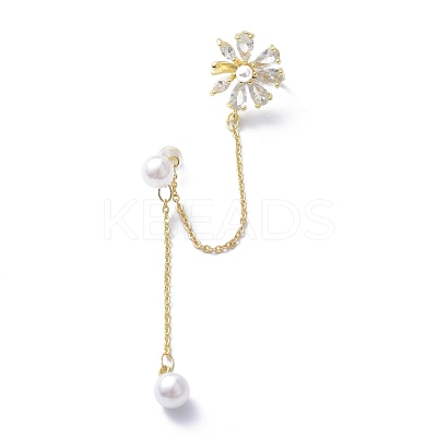 Flower Cubic Zirconia Asymmetrical Earrings EJEW-K088-05G-1