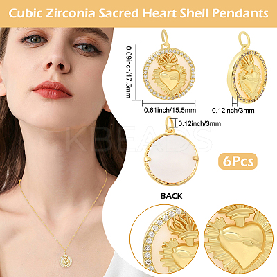 6Pcs Golden Tone Brass Micro Pave Cubic Zirconia Pendants KK-BBC0021-46-1