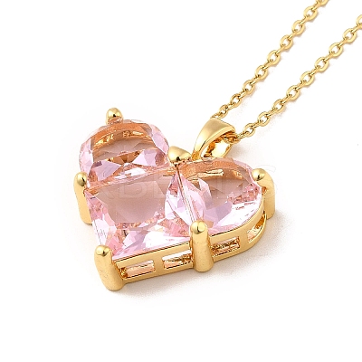 Pink Cubic Zirconia Pendant Necklace NJEW-H161-01A-1