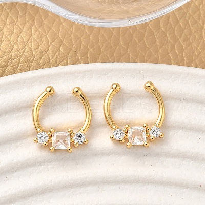 Brass Pave Clear Cubic Zirconia Circular/Horseshoe Barbell Nose Rings EJEW-D337-18A-G-1