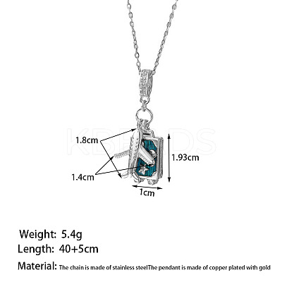 Airplane & Trunk 304 Stainless Steel Micro Pave Clear Cubic Zirconia Pendant Necklaces FS-WG81D22-04-1