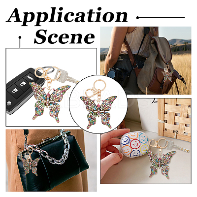2Pcs Colorful Rhinestones Hollow Butterfly Alloy Pendant Keychain KEYC-HY0001-14-1