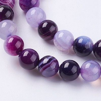 Round Dyed Natural Striped Agate/Banded Agate Beads Strands G-G582-8mm-05-1