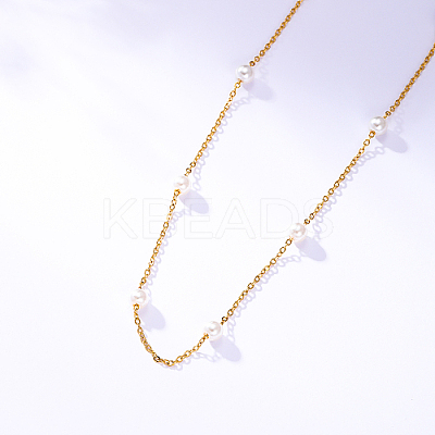 201 Stainless Steel Chain Necklace with Imitation Pearl Beaded for Women ZY9444-1