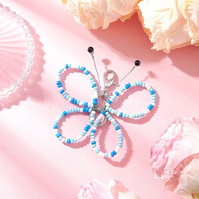 3Pcs Glass Seed Beads Butterfly Pendant Decorations HJEW-JM03352-1