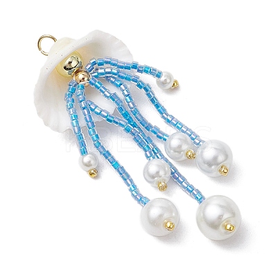 Glass Seed Beaded Jellyfish Pendants PALLOY-MZ00571-03-1