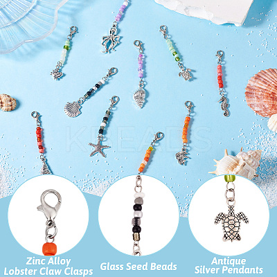 10Pcs 10 Styles Ocean Theme Alloy Pendant Decoration HJEW-TAC0066-1