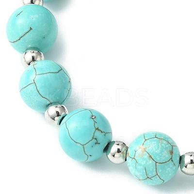Synthetic Turquoise Round & Cross Braided Bead Bracelets BJEW-TA00321-02-1