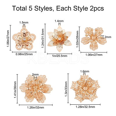 10Pcs 5 Style Brass Rhinestone Pendants KK-SC0001-94LG-1