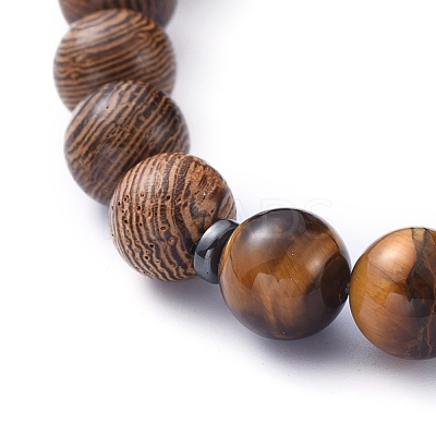 Natural Wood Beads Stretch Bracelets BJEW-JB05231-05-1