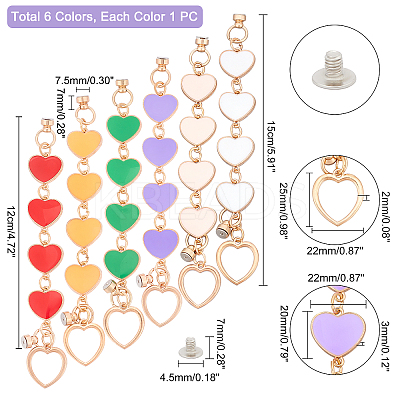 6Pcs 6 Colors Alloy Enamel Heart Link Chains for DIY Keychains MOBA-PH0001-06-1