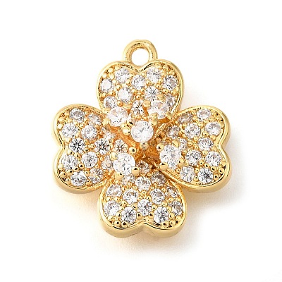 Brass Micro Pave Clear Cubic Zirconia Pendants KK-U065-02C-G-1