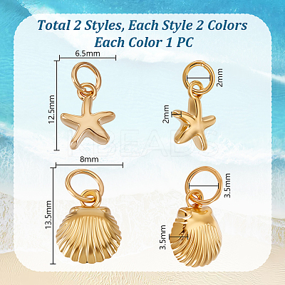 4Pcs 4 Styles 925 Sterling Silver Starfish and Shell Shaped Charms with Jump Rings STER-GA0001-26-1