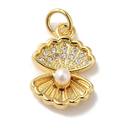 Shell Shapes Rack Plating Brass Glass Pendants KK-U027-32G-1