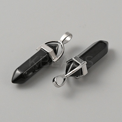 Synthetic Black Stone Double Terminal Pointed Pendants G-WH0016-37E-1