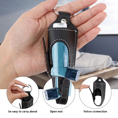 Asthma Inhaler Holder PU Leather Travel Handy Holder Keychain AJEW-WH0504-18-1