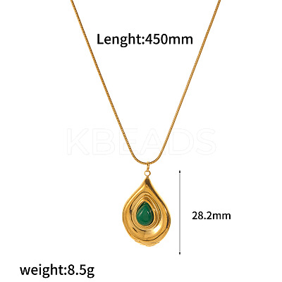 Dyed Green Natural Gemstone Flower Teardrop Pendant 304 Stainless Steel Chain Necklaces for Women FS-WG9E461-06-1